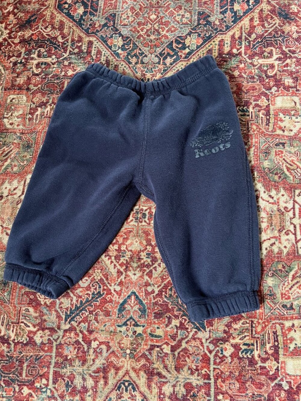 Roots Baby Cooper Fleece Sweatpants Charcoal Navy Blue Joggers Size 6-12 Months